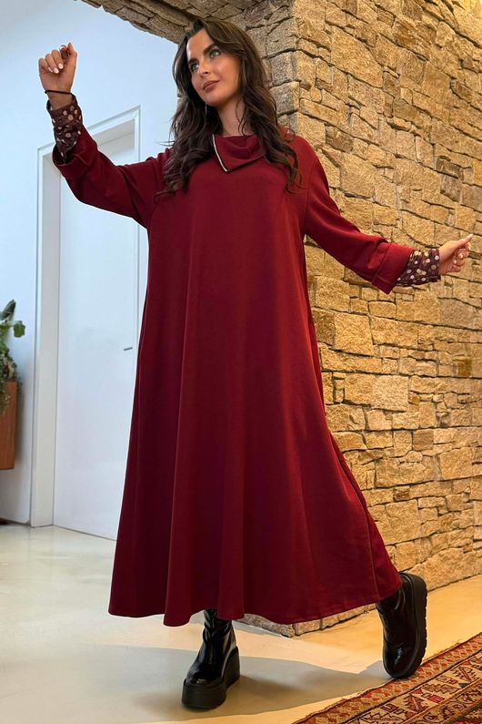 Sola Smart Tech Zip Cowl Dress Burgundy